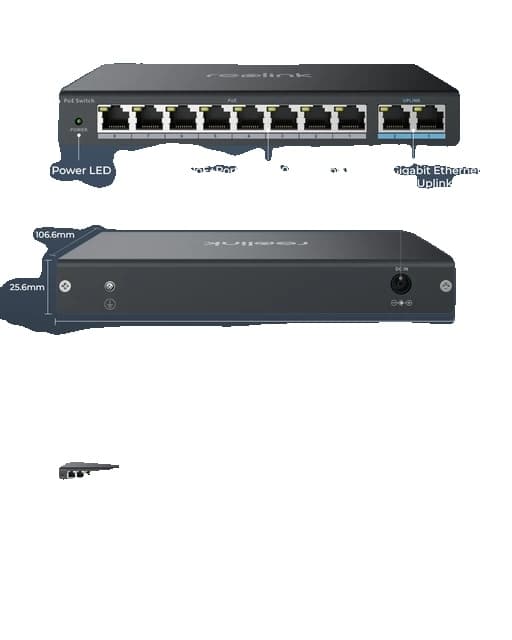 PoE-kytkin, 8 PoE-porttia, 2 Gigabitin ylösvientiporttia, EU-pistoke, PoE-kytkin