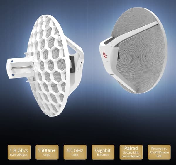 MikroTik langaton lautasantenni | Radiolinkki | RBLHGG-60adkit, 60 GHz, 1x RJ45 1000 Mb/s