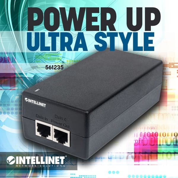 Intellinet Gigabit Ultra PoE+ injektor, 1 x 60 W port, IEEE 802.3bt och IEEE 802.3at/af kompatibel, plasthölje
