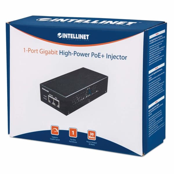 Intellinet Gigabit högpresterande PoE+-injektor, 1 x 30 W, IEEE 802.3at/af Power over Ethernet (PoE+/PoE)