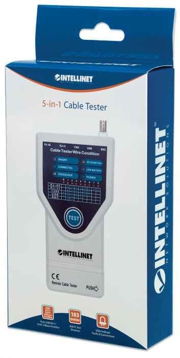 RJ-11/RJ-45/USB/1394/BNC Intellinet-kabeltestare
