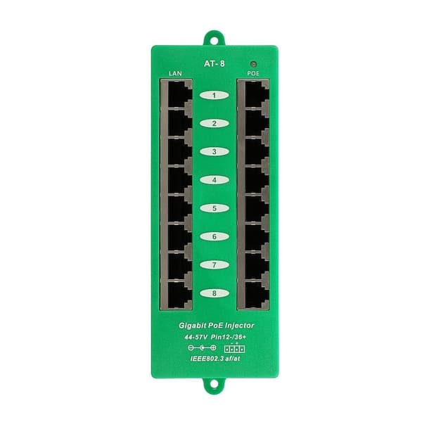 Extralink Gigabit PoE-injektor 8 portar aktiv, 8 portar Gigabit 802.3at/af, läge A