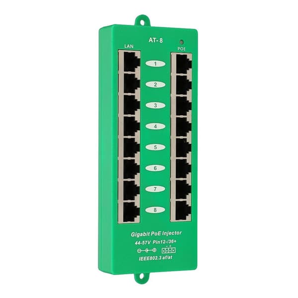 Extralink Gigabit PoE-injektor 8 portar aktiv, 8 portar Gigabit 802.3at/af, läge A
