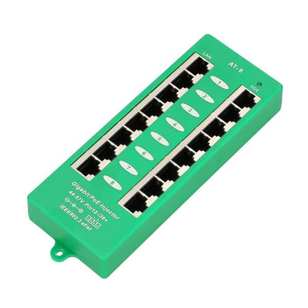 Extralink Gigabit PoE-injektor 8 portar aktiv, 8 portar Gigabit 802.3at/af, läge A