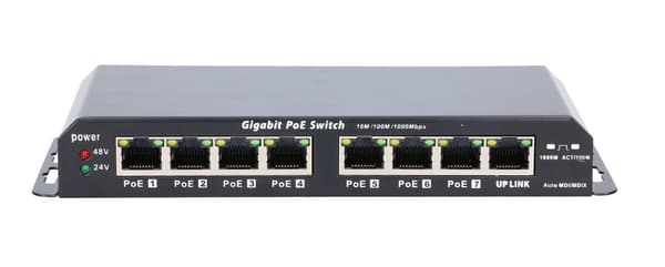 Extralink PoE Switch KRATOS 7x Gigabit PoE, 1x Uplink RJ45, Strømforsyning 24V 2.5A, 60W Sort