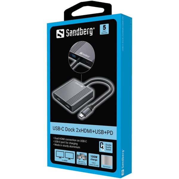 Sandberg USB-C-docka 2xHDMI+USB+PD, 136-44