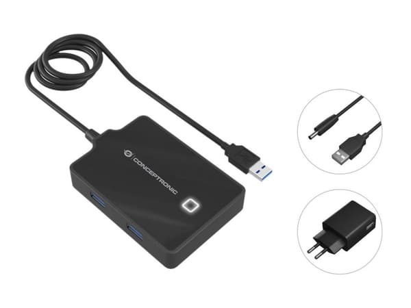 Conceptronic Hubbies 4-portars USB 3.0-hub, nätaggregat, 90 cm kabel, HUBBIES11BP