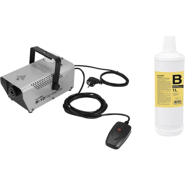 Eurolite N-10 silber + B2D Basic Rökmaskin-set inkl. trådbunden fjärrkontroll, med fyllnadsnivåvisning, inkl. montering