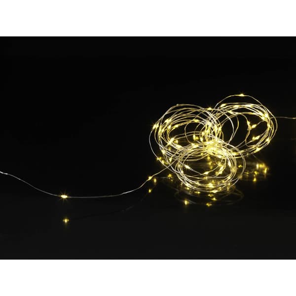 Sygonix SY-4722038 Miniljusslinga Ute/inomhus batteri Antal ljuskällor 50 LED Varmvit Belyst längd: 4.9 m variabelt jus