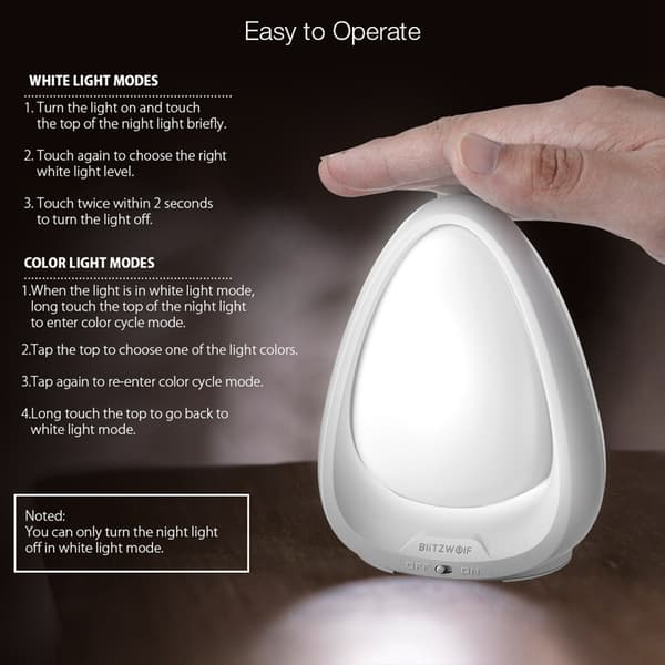 BW-LT9 Touch Switch Color Night Light 4000K färgtemperatur 85 lumen 240° belysning