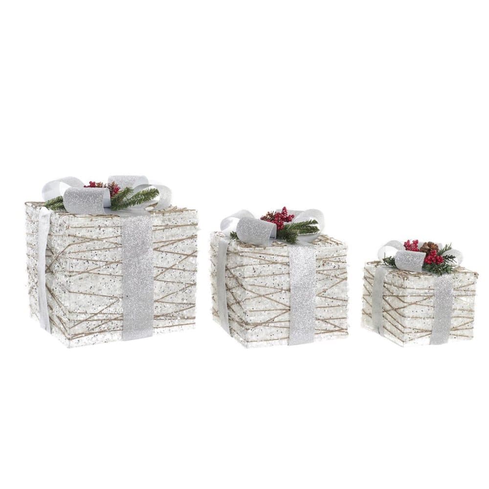 Uppsättning med Dekorativa Lådor DKD Home Decor Vit LED Rattan (25 x 25 x 30 cm)