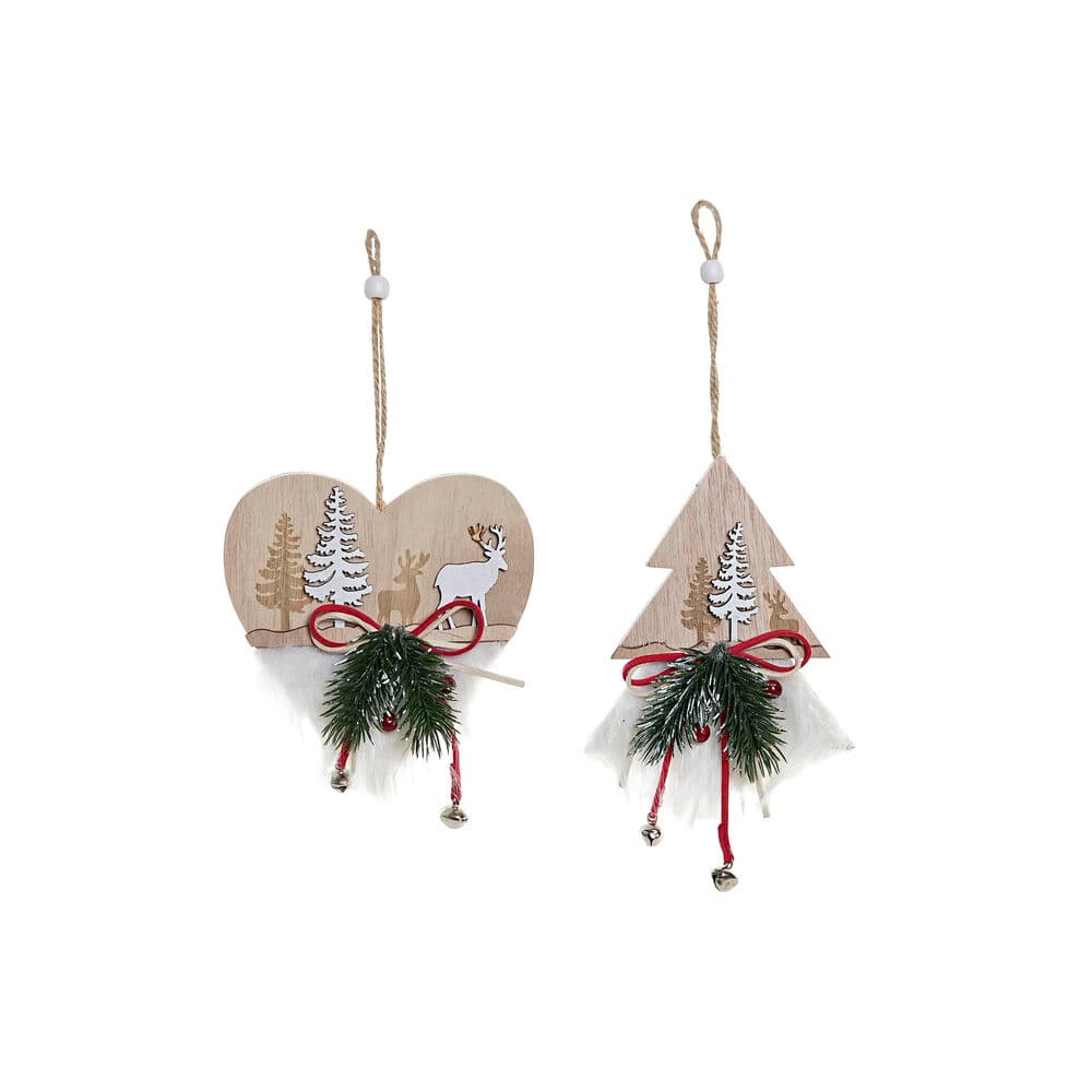 Julgranskula DKD Home Decor Hjärta Polyester Trä MDF (2 pcs) (12 x 4 x 12 cm)