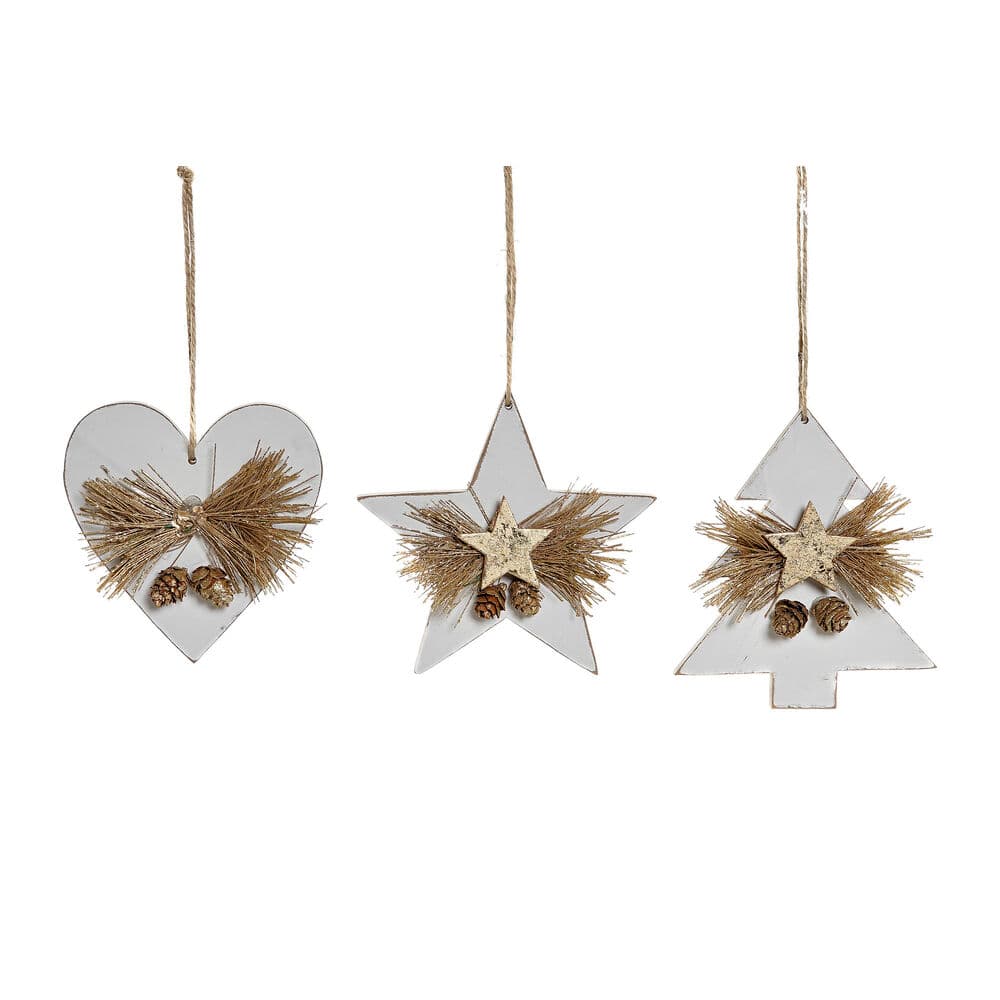 Julgranskula DKD Home Decor Hjärta Trä Snöre (12 x 3 x 12 cm) (3 pcs)