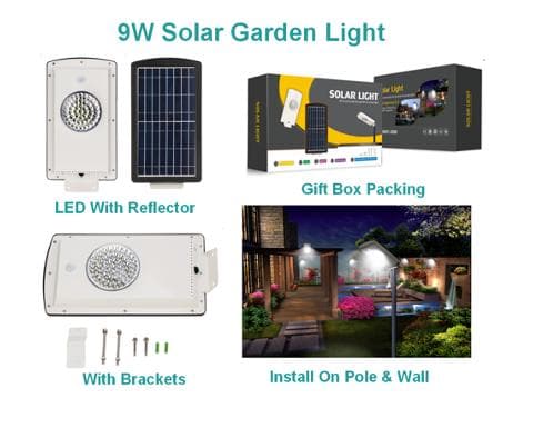 Allt-i-ett solcellslampa med PIR-sensor Modell: DJ603-9W-02