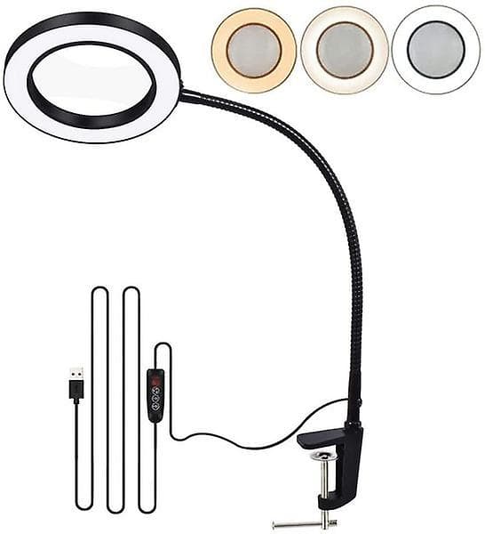 5X LED Forstørrelsesglas Lampe Clip Skrivebordslampe