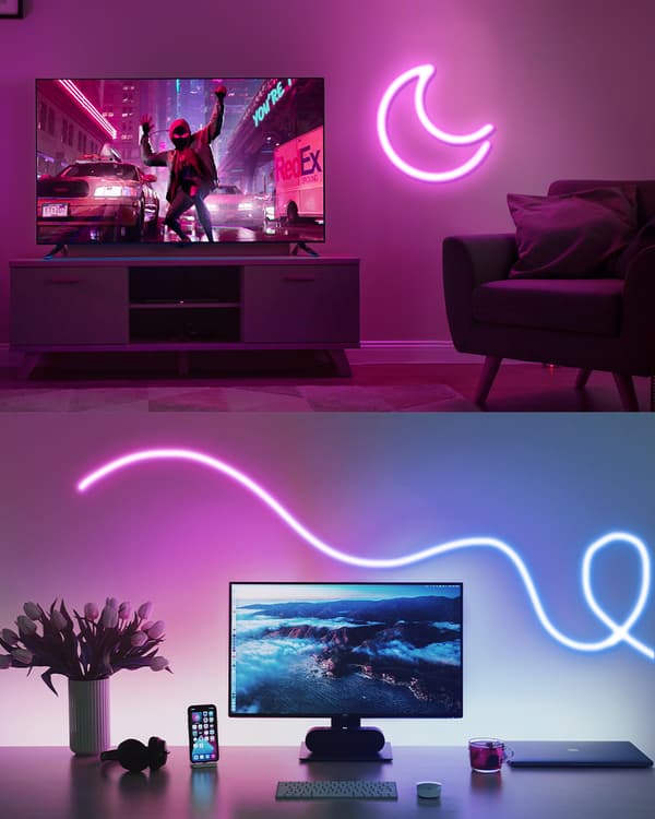 BW-NL1 Neon LED Strip 300CM RGBIC-ljus med Music Sync DIY-design APP & fjärrkontroll Arbeta med Alexa, Google Assistant, EU-kontakt
