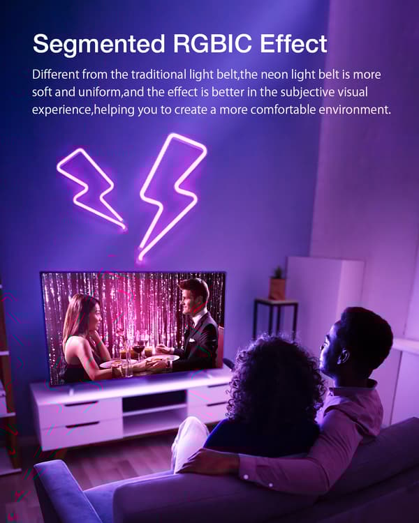 BW-NL1 Neon LED Strip 300CM RGBIC-ljus med Music Sync DIY-design APP & fjärrkontroll Arbeta med Alexa, Google Assistant, EU-kontakt