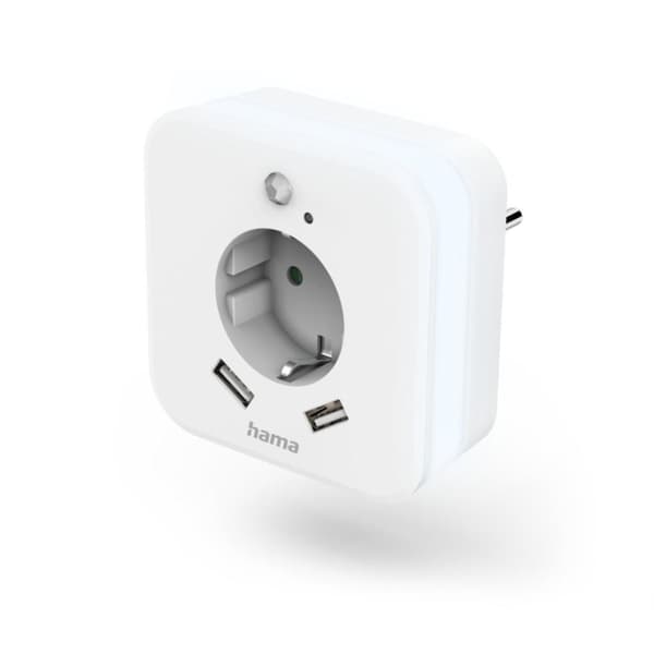 Hama Led nattlampa med Stopcontact 2 USB-portar och rörelse- och ljussensorer