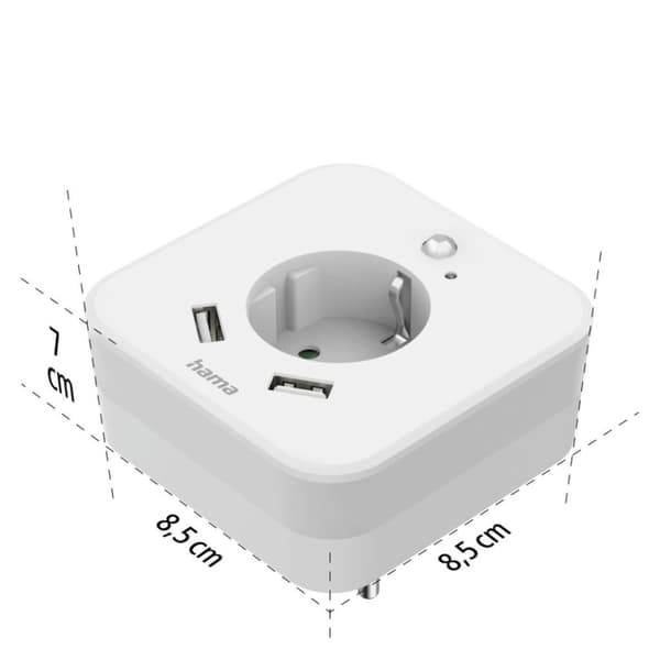 Hama Led nattlampa med Stopcontact 2 USB-portar och rörelse- och ljussensorer