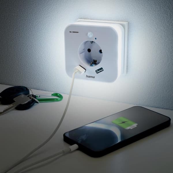 Hama Led yövalaisin Stopcontact 2 USB-portilla sekä liike- ja valoanturit