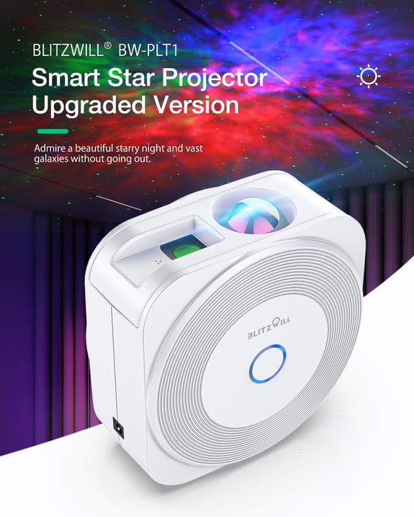 BW-PLT1 Smart Star-projektor uppgraderad version med Star + Colorful LED Nebula Sync With Music Smart APP Control Timing & Countdown Voice Control med