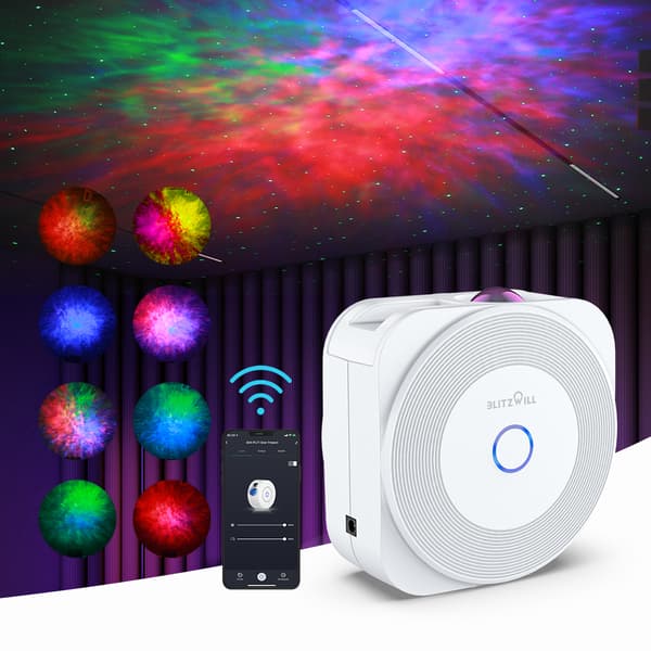 BW-PLT1 Smart Star -projektorin päivitetty versio, jossa on Star + värikäs LED-nebula-synkronointi musiikin kanssa Älykäs sovellusohjaus Ajoitus ja lä