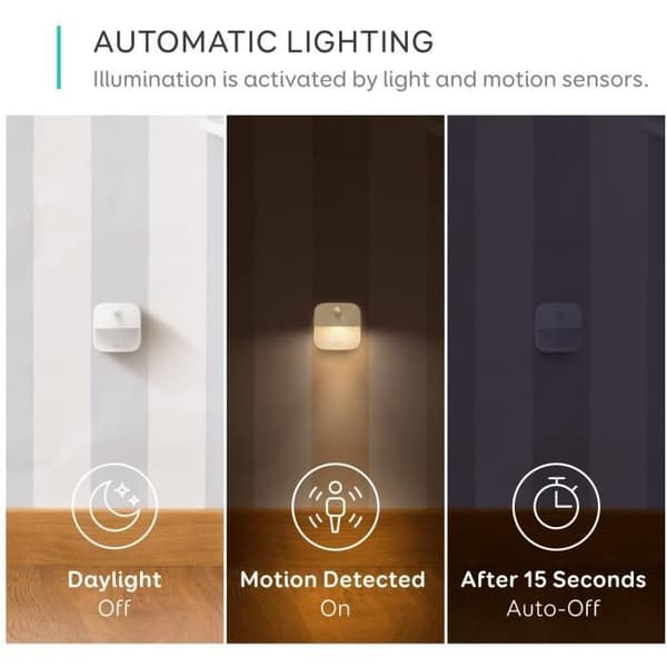 [Pack of 3] Lumi Night Light - SIKSOG - Självhäftande vägglampa med varmfärgad LED, rörelsesensor, ljussensor