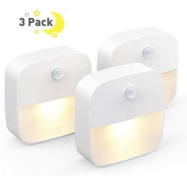 [Pack of 3] Lumi Night Light - SIKSOG - Självhäftande vägglampa med varmfärgad LED, rörelsesensor, ljussensor