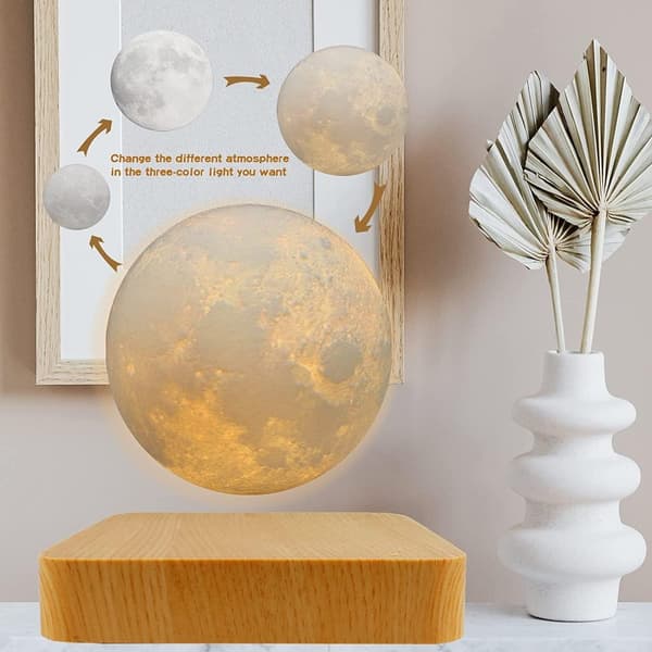Flydende Maglev Lampe Atmosfærelampe Moon Ash Wood