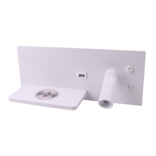 Vägglampa / nattlampa med trådlös laddare för smartphone + usb-uttag