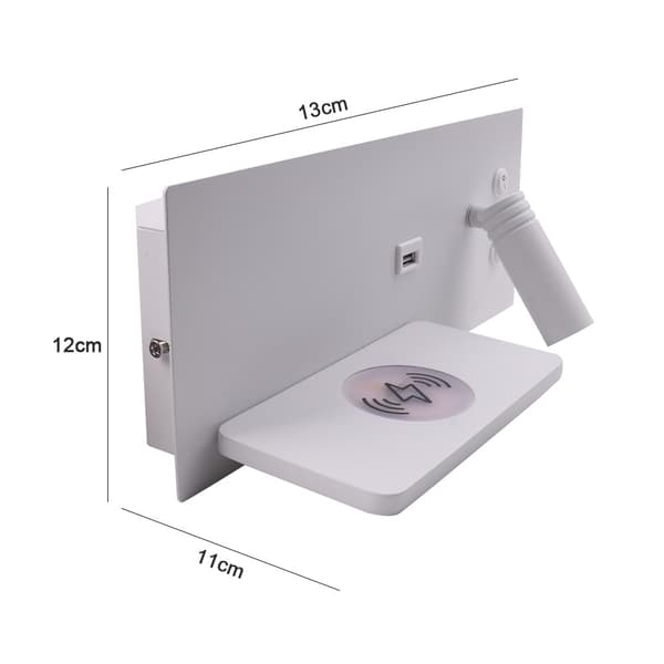 Vägglampa / nattlampa med trådlös laddare för smartphone + usb-uttag