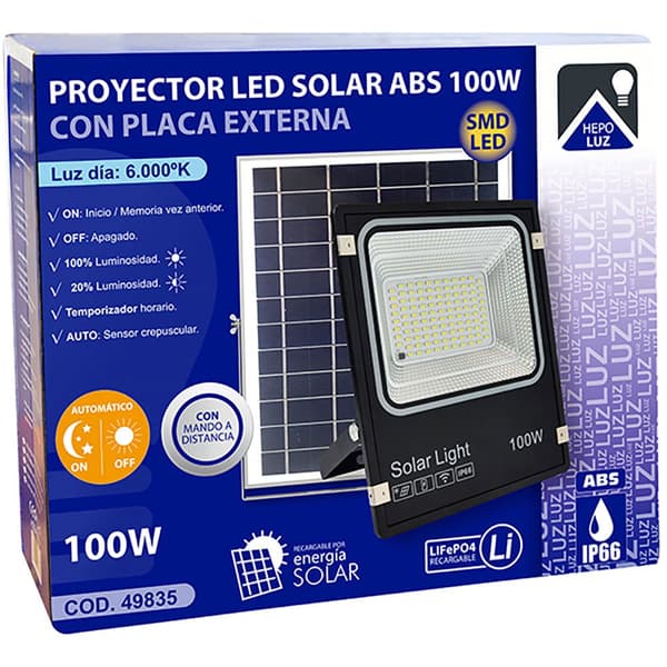 Hepoluz Solar Led Abs 100w 6000k Projektørlys Søvfarvet