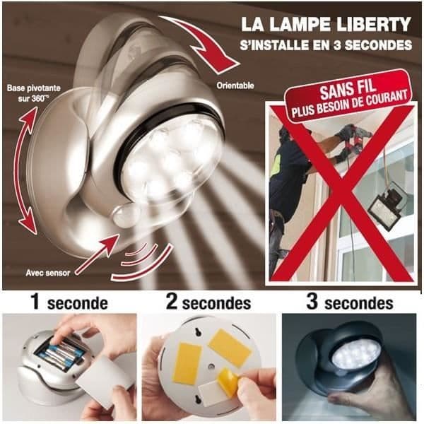 Lampa - Märke - 7 lysdioder med rörelsedetektor justerbar 360 grader - Silverfärg - PVC