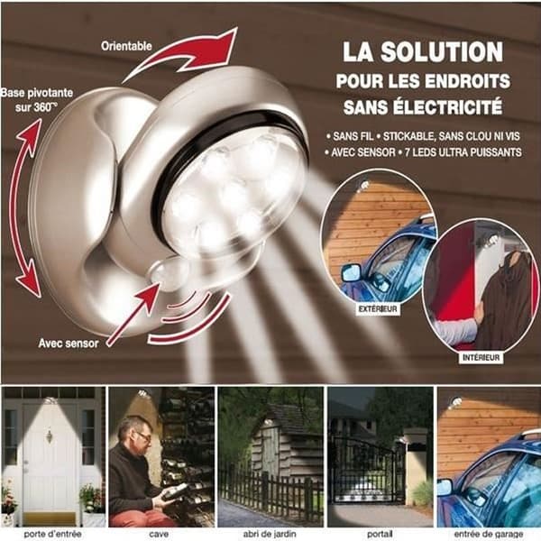 Lampa - Märke - 7 lysdioder med rörelsedetektor justerbar 360 grader - Silverfärg - PVC