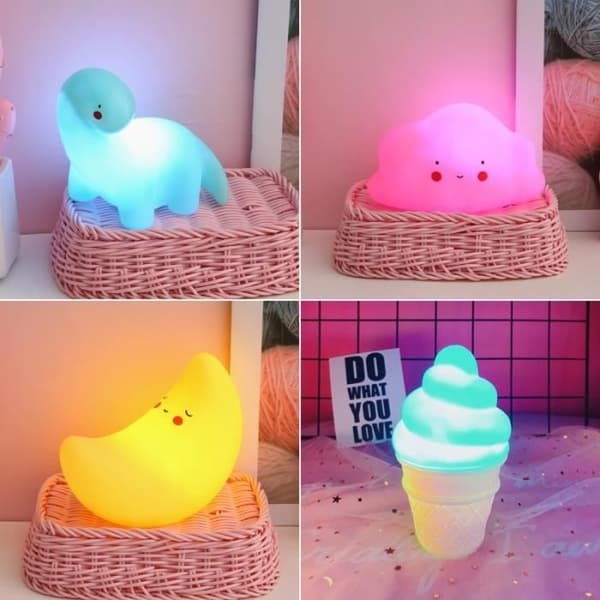 Tecknad LED Nattljus Söt DECORATION Lampor Puh Moon Dinosaur Girl Barn Barn Leksaker Present