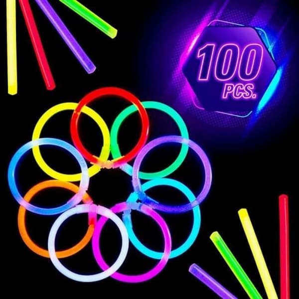 SHOP-STORY - GLOWSTICKS: 100 fluorescerande stickor med anslutningar - Lys upp dina stunder med detta lysande kit