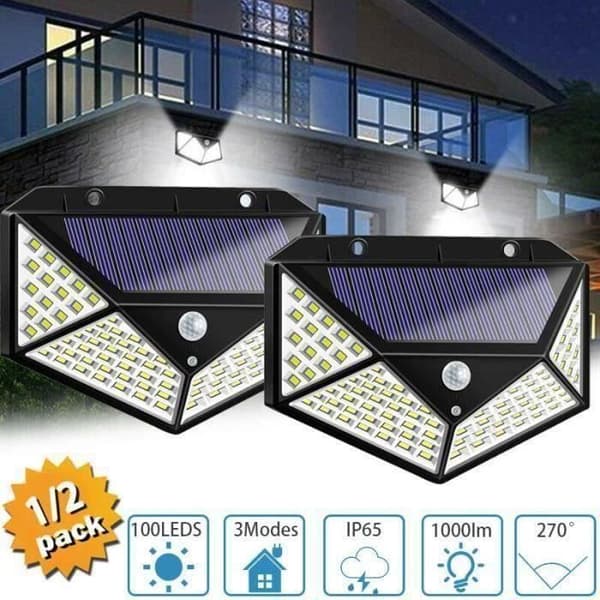 gåva-2-pack utomhus solcellslampa 100 LED-belysning Motion Sensor Vägglampa