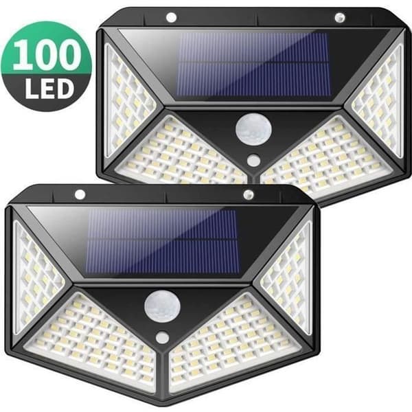 2-pack utomhussollampa 100 lysdioder, rörelsesensorbelysning 270° Vattentät Kraftfull 1800mAh trådlös