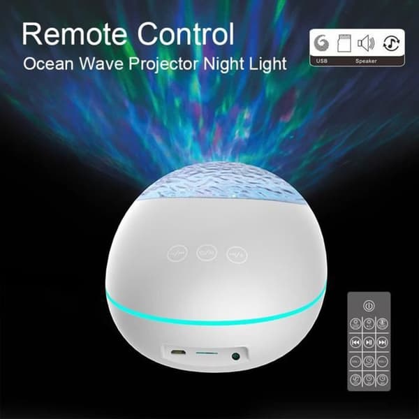 LED projektorlampa - Ocean Wave projektor nattljus med fjärrkontroll - 7 färglägen/ 4 musikljud