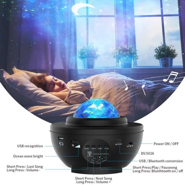 Star Projector Night Light, Bluetooth LED Star projektorlampa med fjärrhögtalare för kvällsfest och läggdags