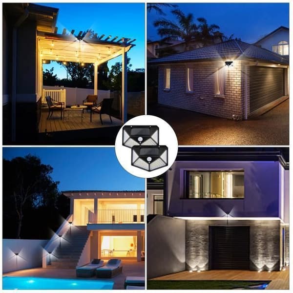 Utomhussollampa 100 LED, 2-pack Utomhussolljusbelysning Rörelsesensorbelysning 270° vägglampa