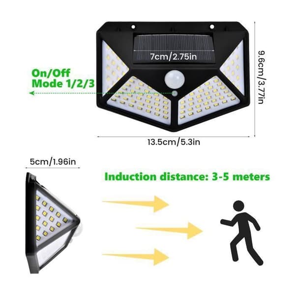 Utomhussollampa 100 LED, 2-pack Utomhussolljusbelysning Rörelsesensorbelysning 270° vägglampa