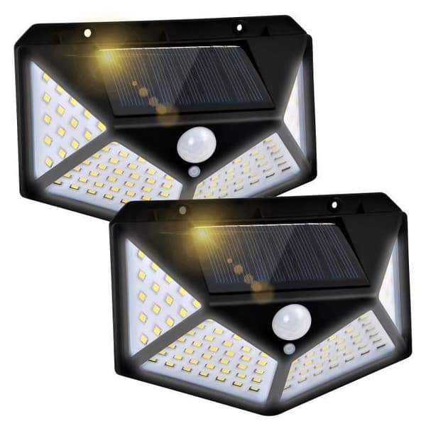 Utomhussollampa 100 LED, 2-pack Utomhussolljusbelysning Rörelsesensorbelysning 270° vägglampa