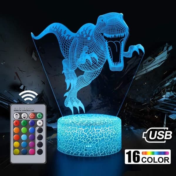 Barn Dinosaurus LED Nattlampa - ZGEER - 16 Färger - 3D Nattlampa - Perfekta gåvor för Barn