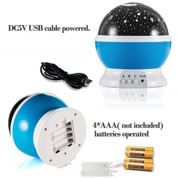 Baby Star Night Light Blå LED Light - MONDPALAST - 360 Rotation - USB Uppladdningsbar