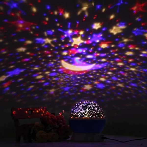 Baby Star Night Light Blå LED Light - MONDPALAST - 360 Rotation - USB Uppladdningsbar