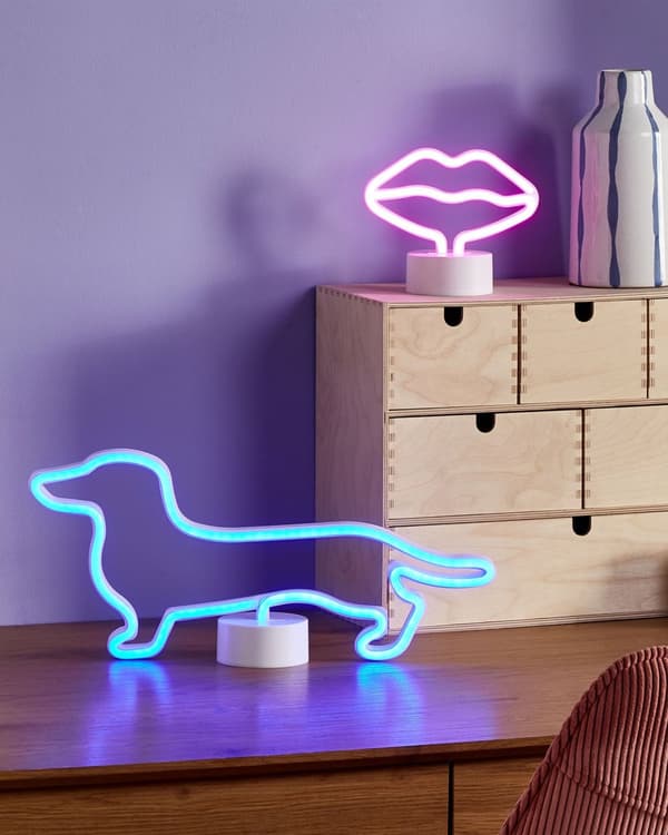 Hundelampe LED Blå Plastik 20 x 44 cm Moderne Neonlys Bordlampe Gravhund Design Bordpynt til Børneværelse Natlampe Børn Tilbehør Hunde Figur