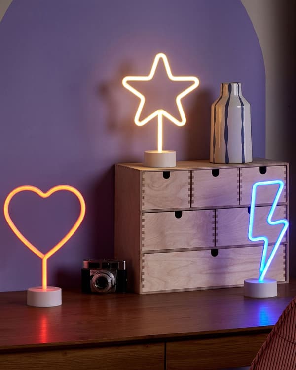 Sæt med 3 LED Neonskilte Flerfarvede PVC-lys Batteridrevne Dekorative Lys