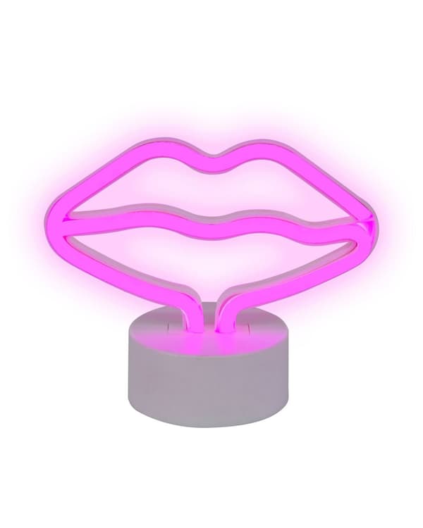 Neonskilt Læber LED Lyserød Plastik 15 x 17 cm Moderne Neonlys Erotisk Bordlampe Kyssemund Design Bordpynt Natlampe Tilbehør Mund Figur