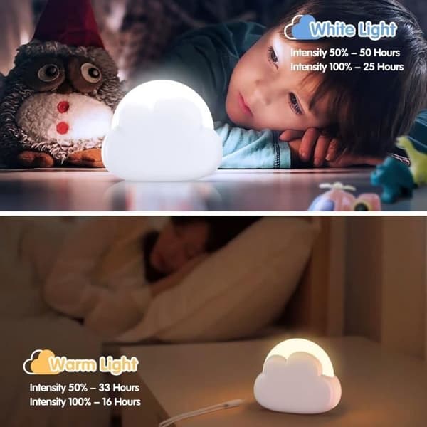Baby Night Light, Cloud Night Lamp för amning, med 4 intensitetsuppladdningsbart LED-nattljus, present till nyfödd flicka